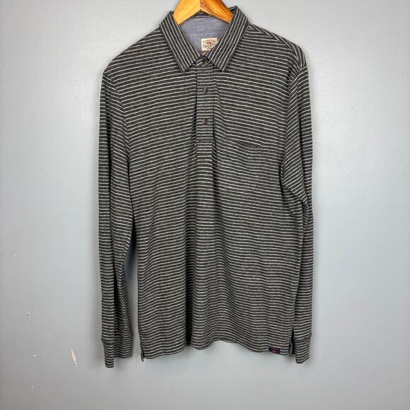 Faherty Organic Slub Cotton Gray Striped Henley Shirt Long Sleeve Mens Large - Picture 1 of 9